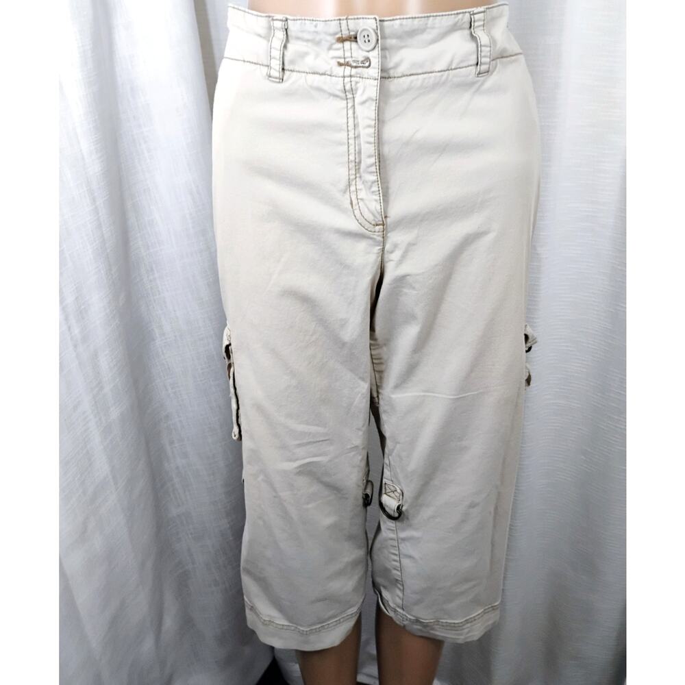 Style & Co Petite 12P Cargo Capri Pants Embroidered Buckle Y2K Streetwear